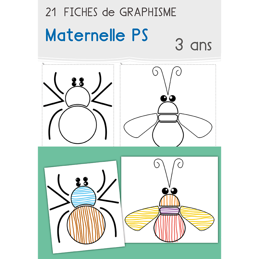 21 Fiches de Graphisme PS - Insectes et traits horizontaux et verticaux