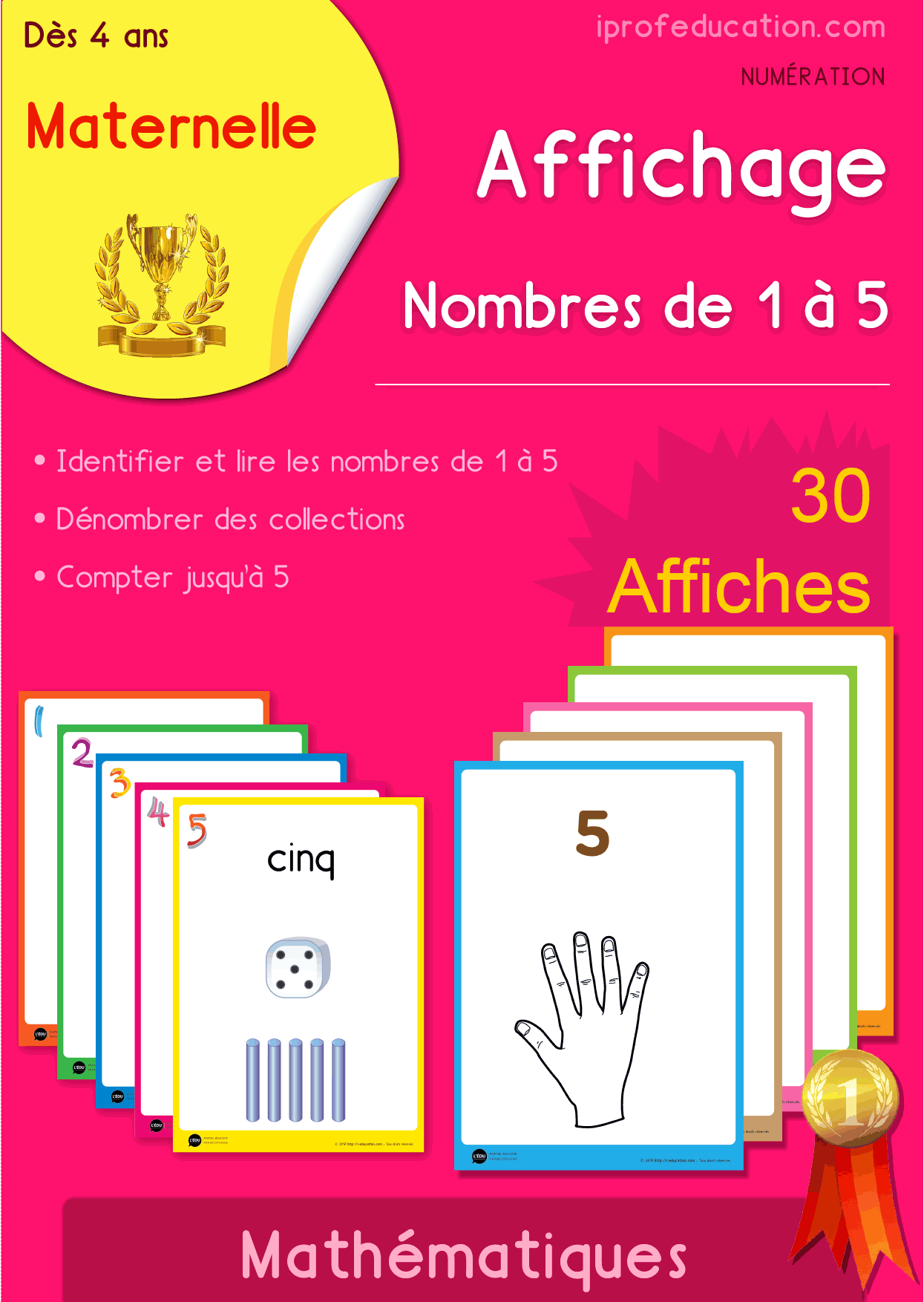 Affichage des nombres 1 à 5 Maternelle MS GS - 6 packs en 1