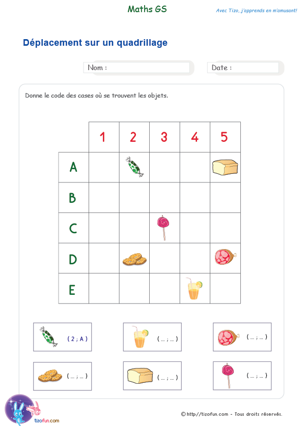 Déplacement sur un quadrillage Maternelle GS