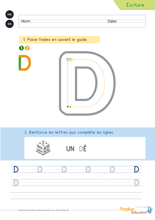 Écriture des lettres en Maternelle - D comme dans DÉ