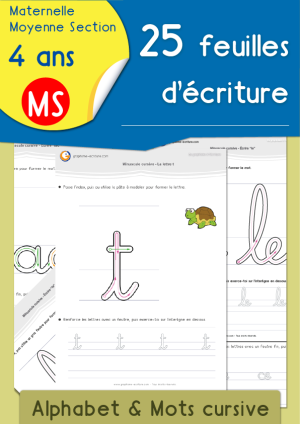 25 Pages pour apprendre l'écriture cursive en MS