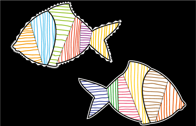 Graphisme maternelle gs - lignes horizontales et verticales : poissons abstraits finis