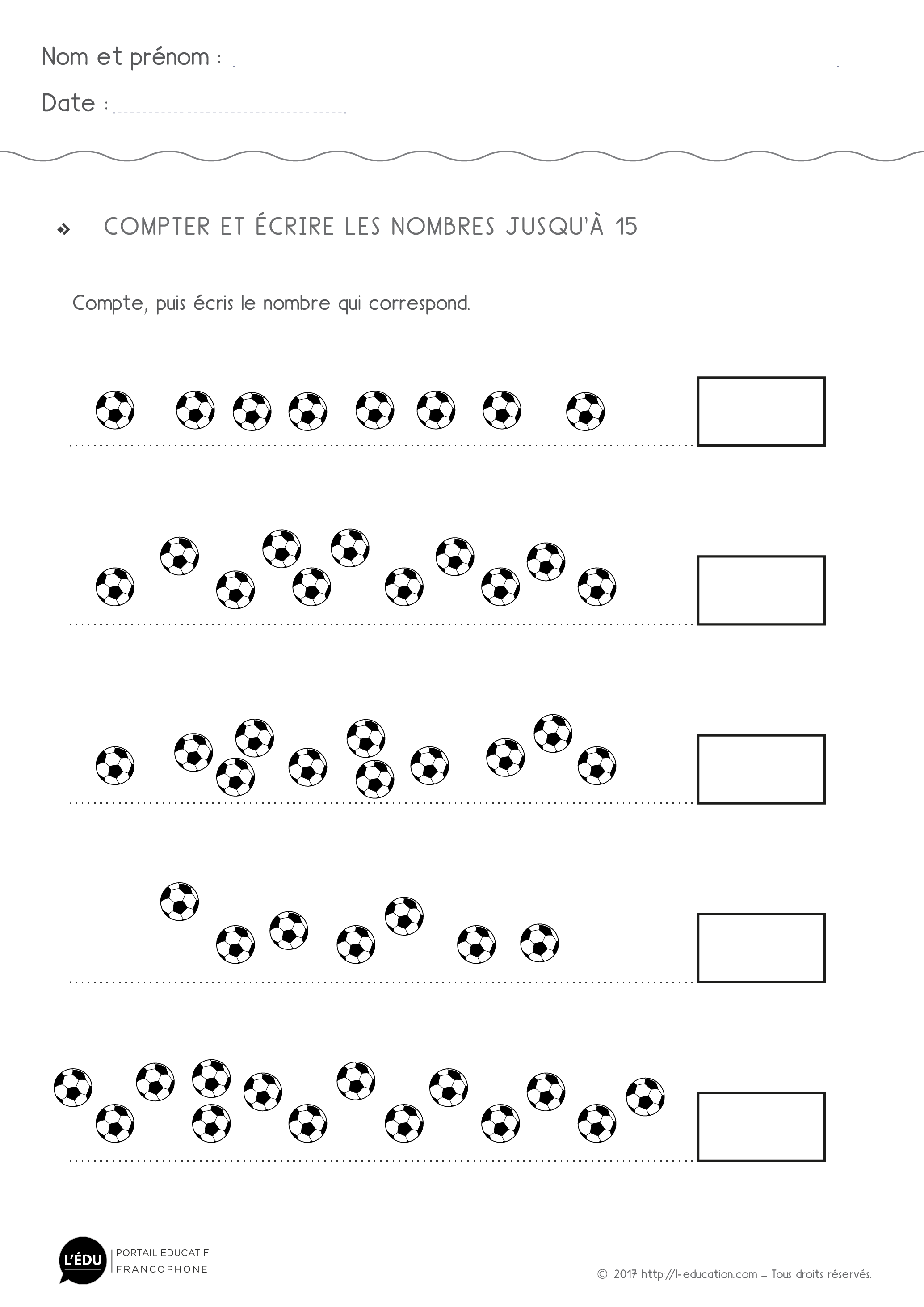 Je sais compter et écrire les nombres jusqu'à 15