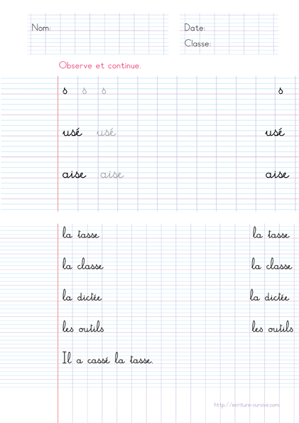 Fiche d'écriture - lettre s