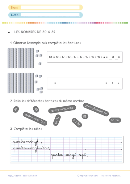 Exercices de Math CP CE1 - Les nombres CP CE1