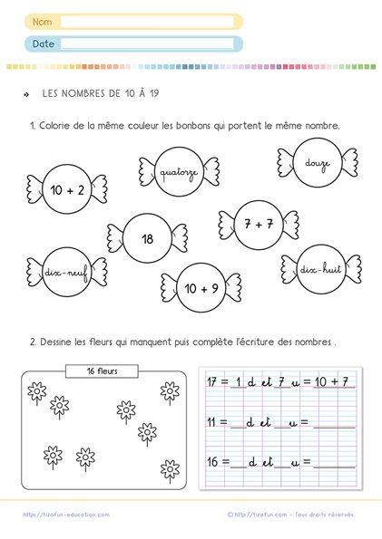 Numération CP CE1 - les nombres de 10-19