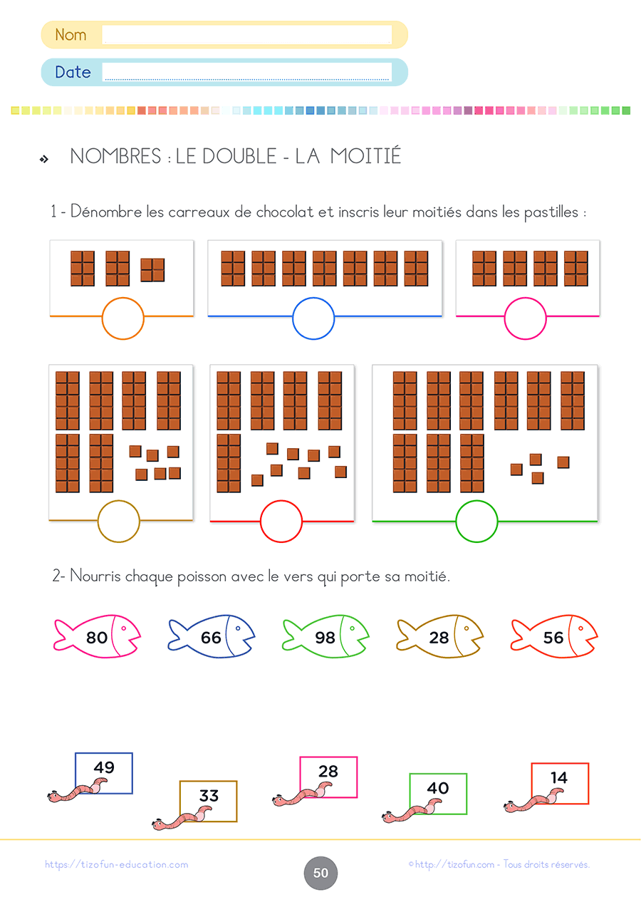 PDF Fiches Mathématiques CE1 à Imprimer - doubles et moitiés