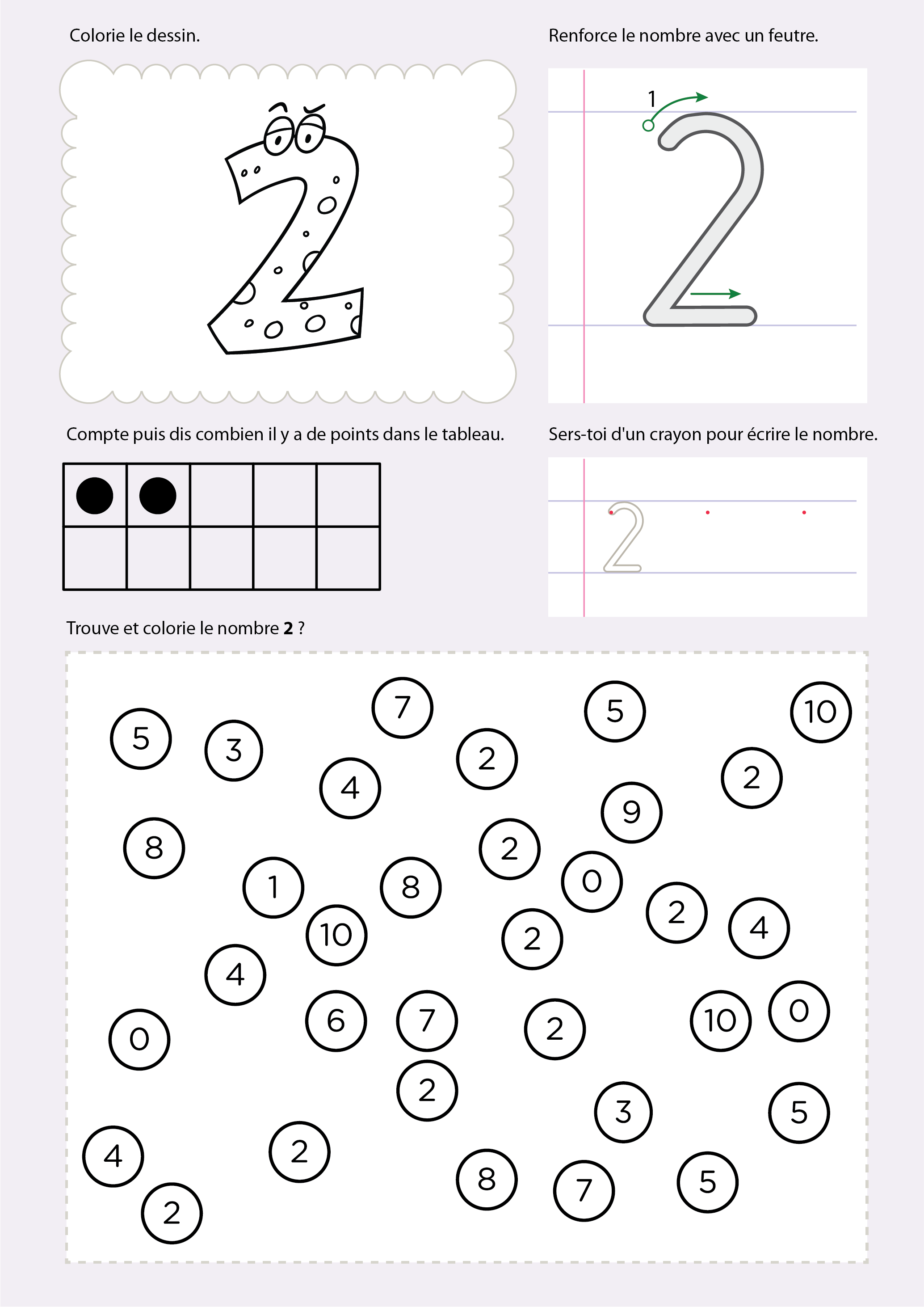 Exercice Maternelle monster math - connaitre le nombre 2