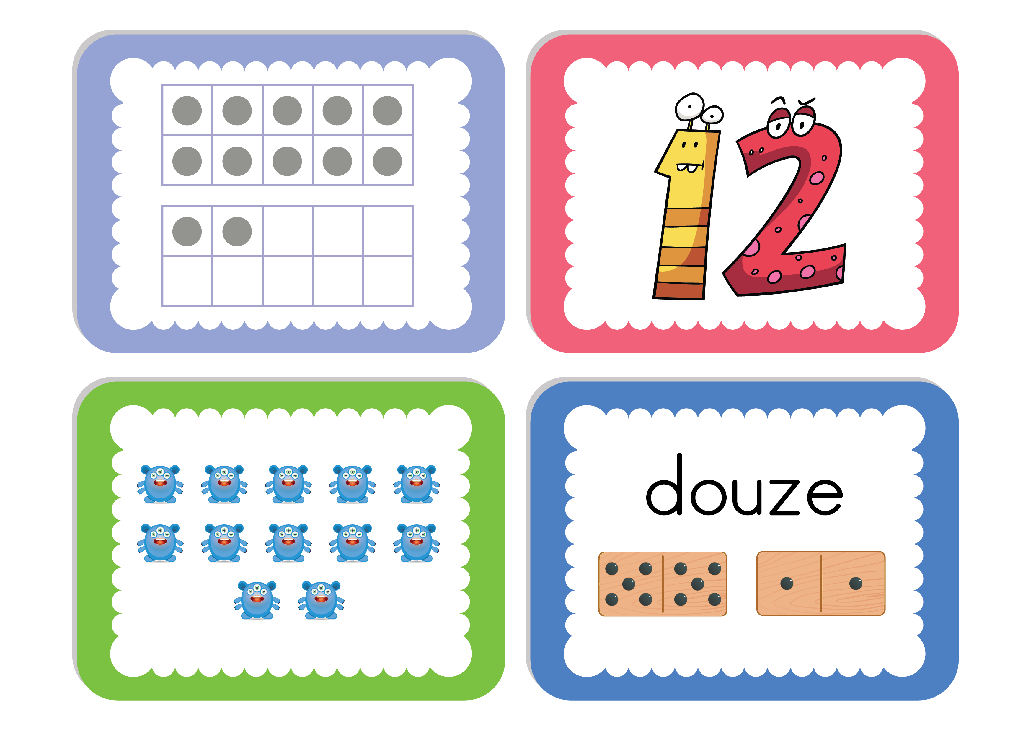 Cartes memory pour apprendre les nombres jusqu'à 20 - Monster math