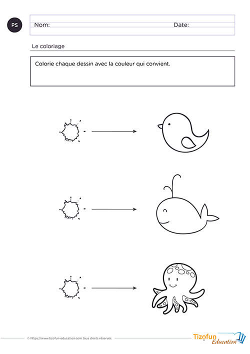 Fiche maternelle de coloriage - apprendre les couleurs