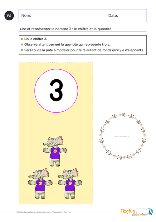 Construire le nombre de 1 à 3 en Maternelle PS