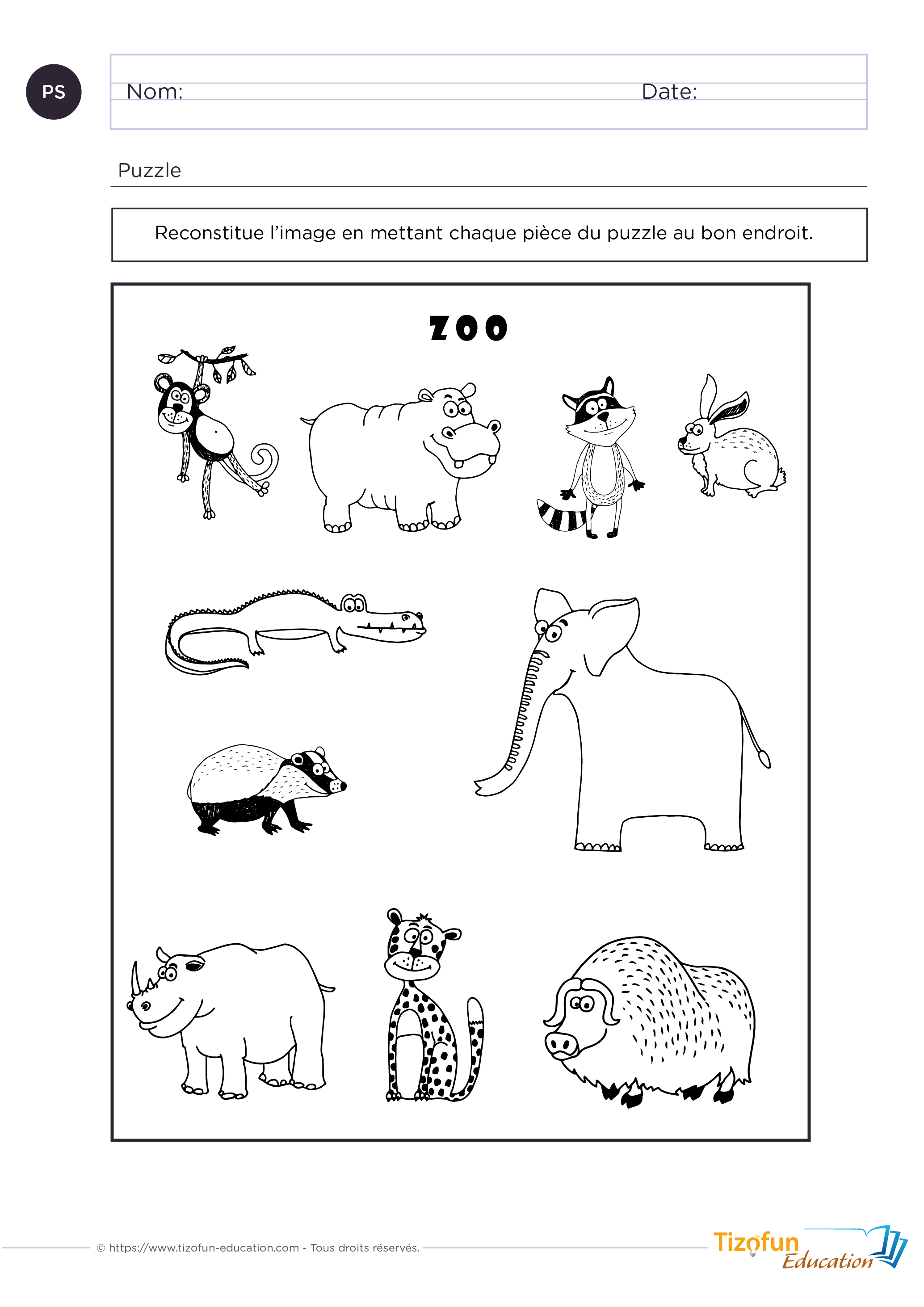 Fiche modèle puzzle maternelle