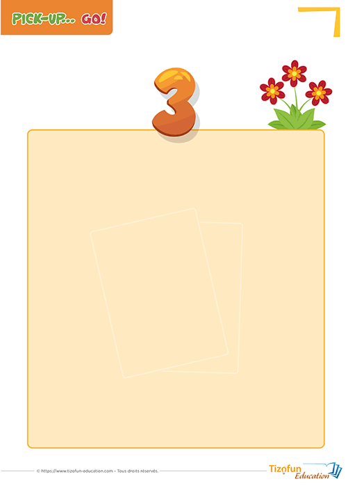 Le support pour le nombre 3 du jeu pickup go sur les nombres en maternelle