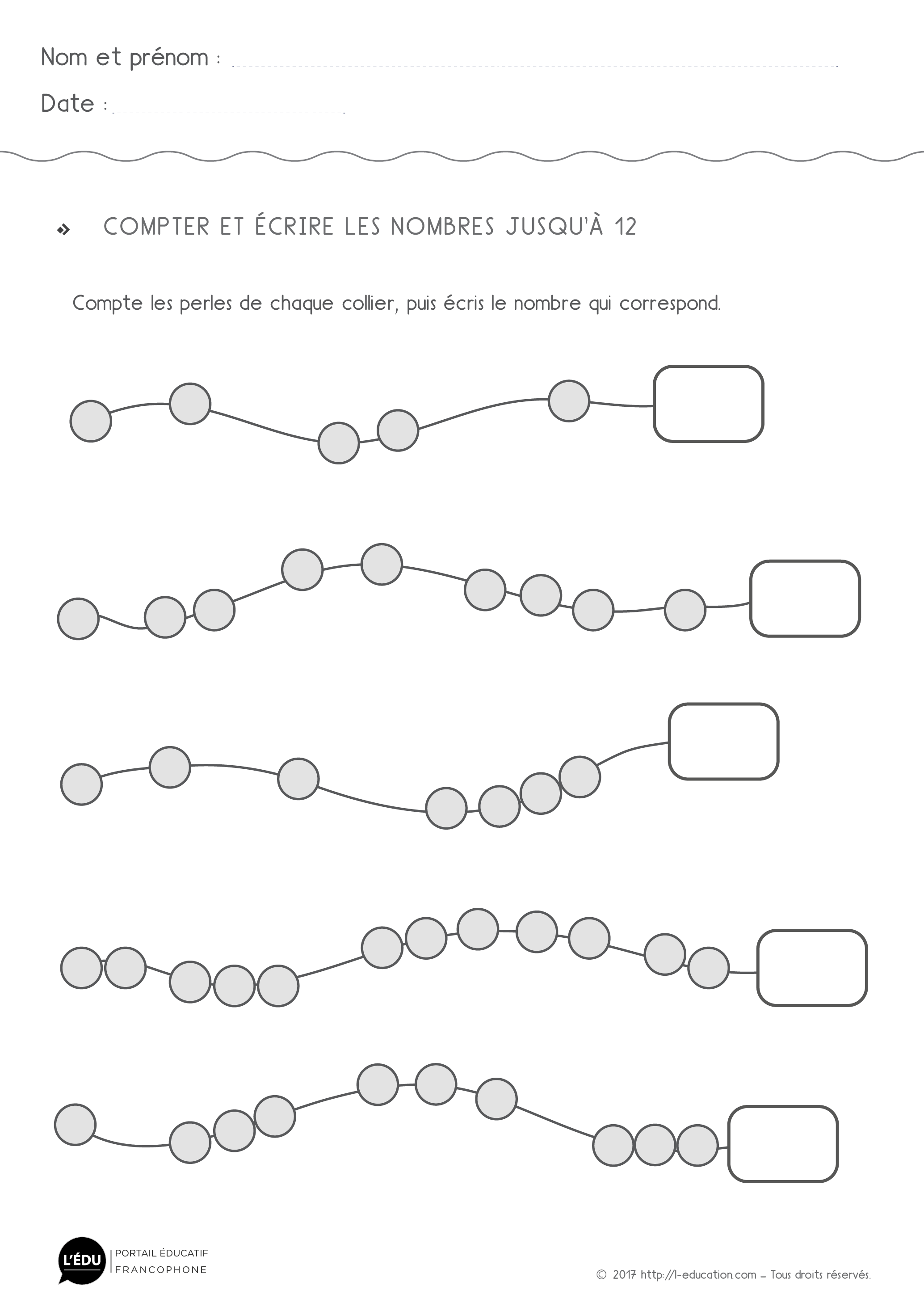 Dénombrer les quantités de 1 à 12 - Les nombres jusqu'à 12