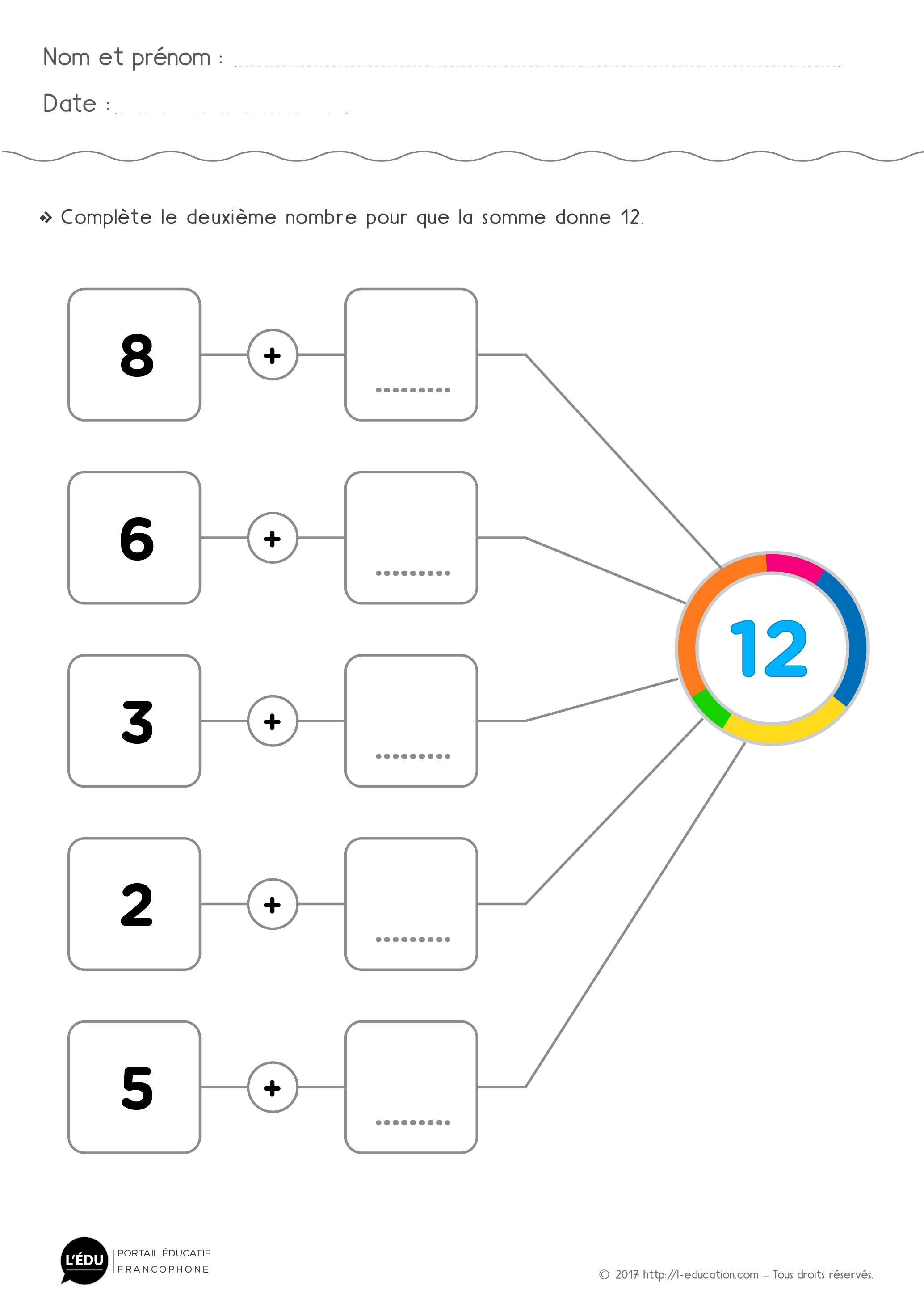 Compléter les collection pour avoir douze - Les nombres jusqu'à 12