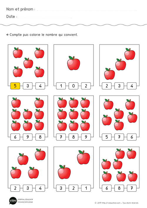 Apprendre à compter de 1 à 9 - Dénombrer les quantités