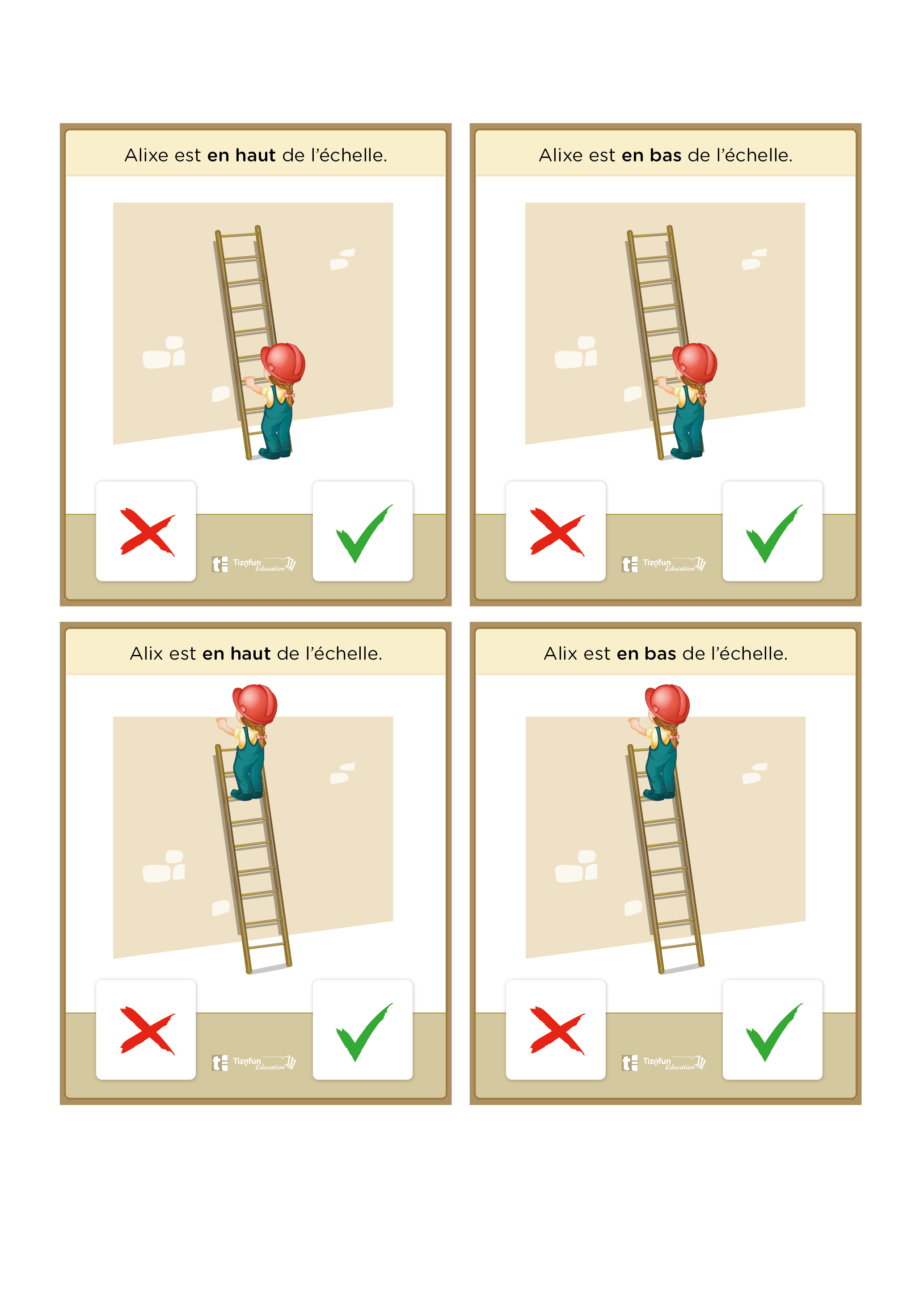 cartes memory vocabulaire spatial - positions haut et bas