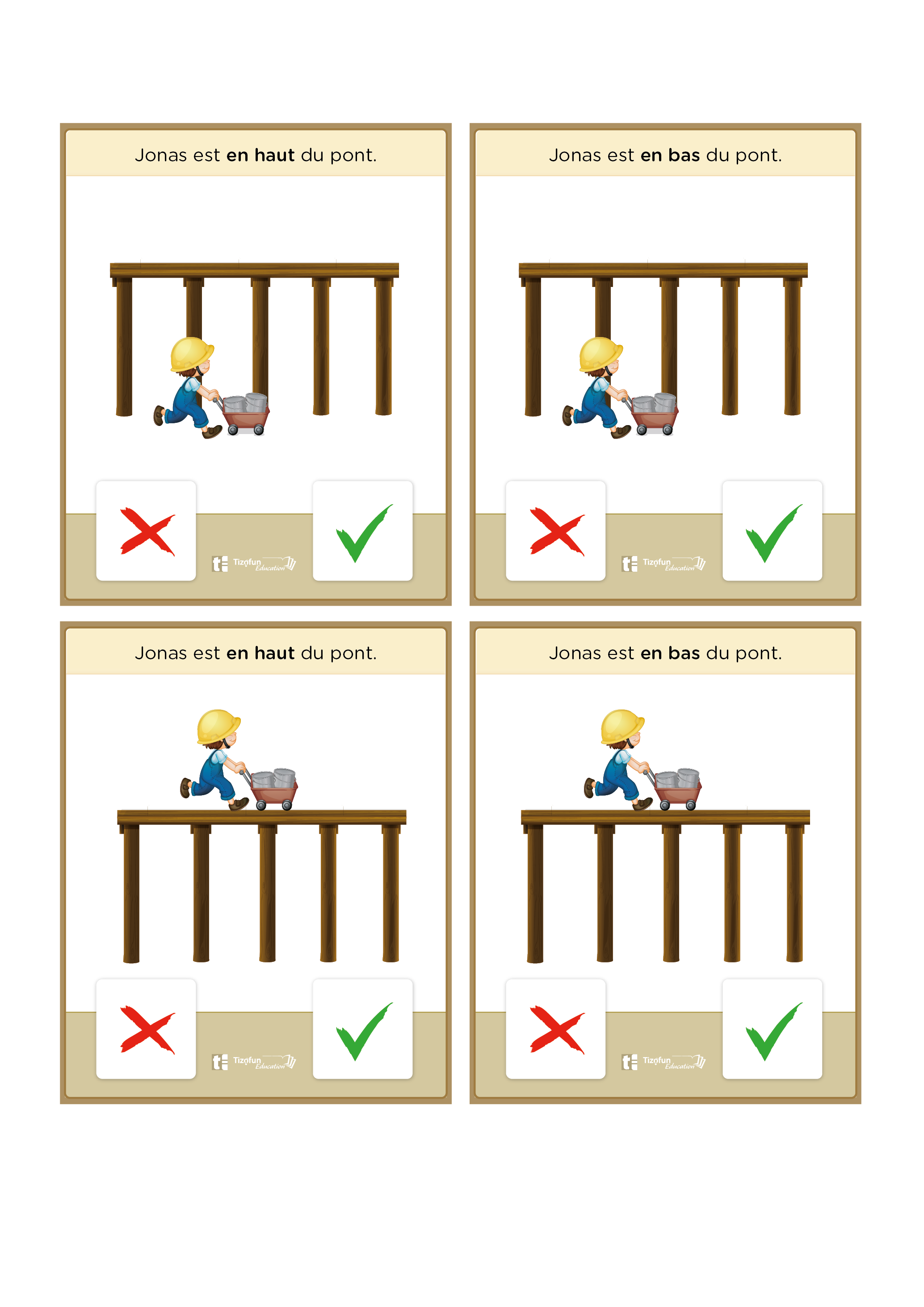 cartes memory vocabulaire spatial - positions haut et bas