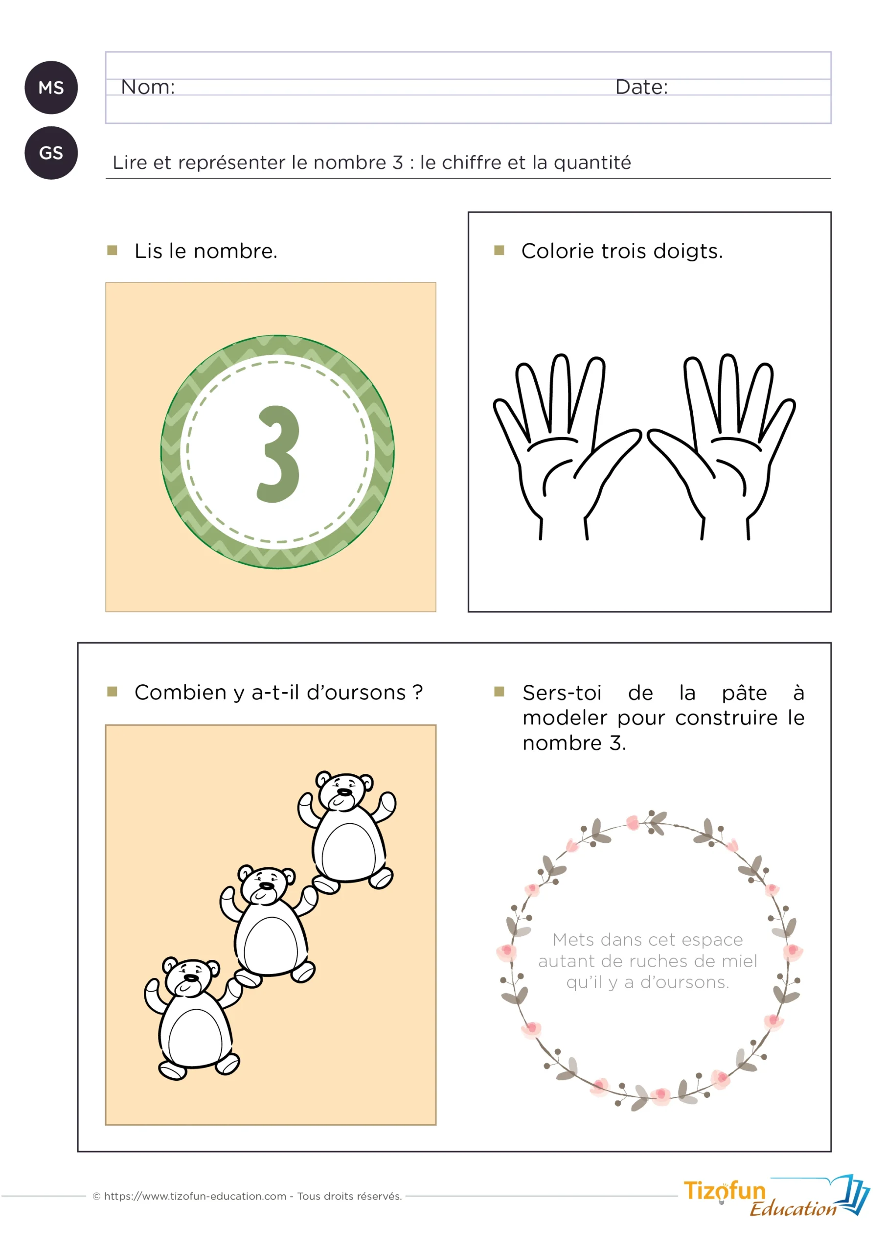 effectuer un correspondance terme à termer - construire le chiffre 3