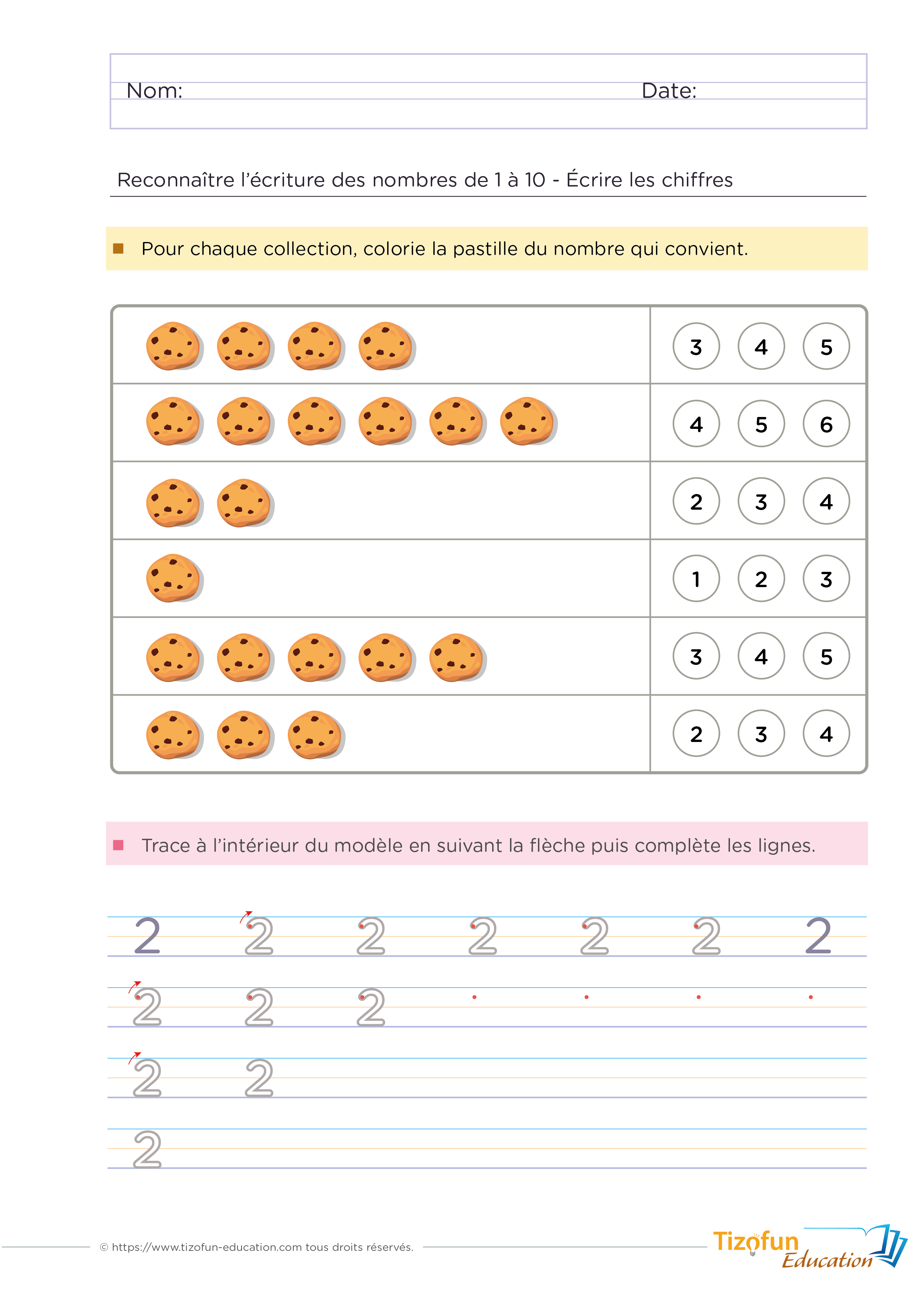 Dénombrer les quantités jusqu'à 10 - reconnaitre les représentations des nombres en maternelle et cp - écrire le chiffre 2