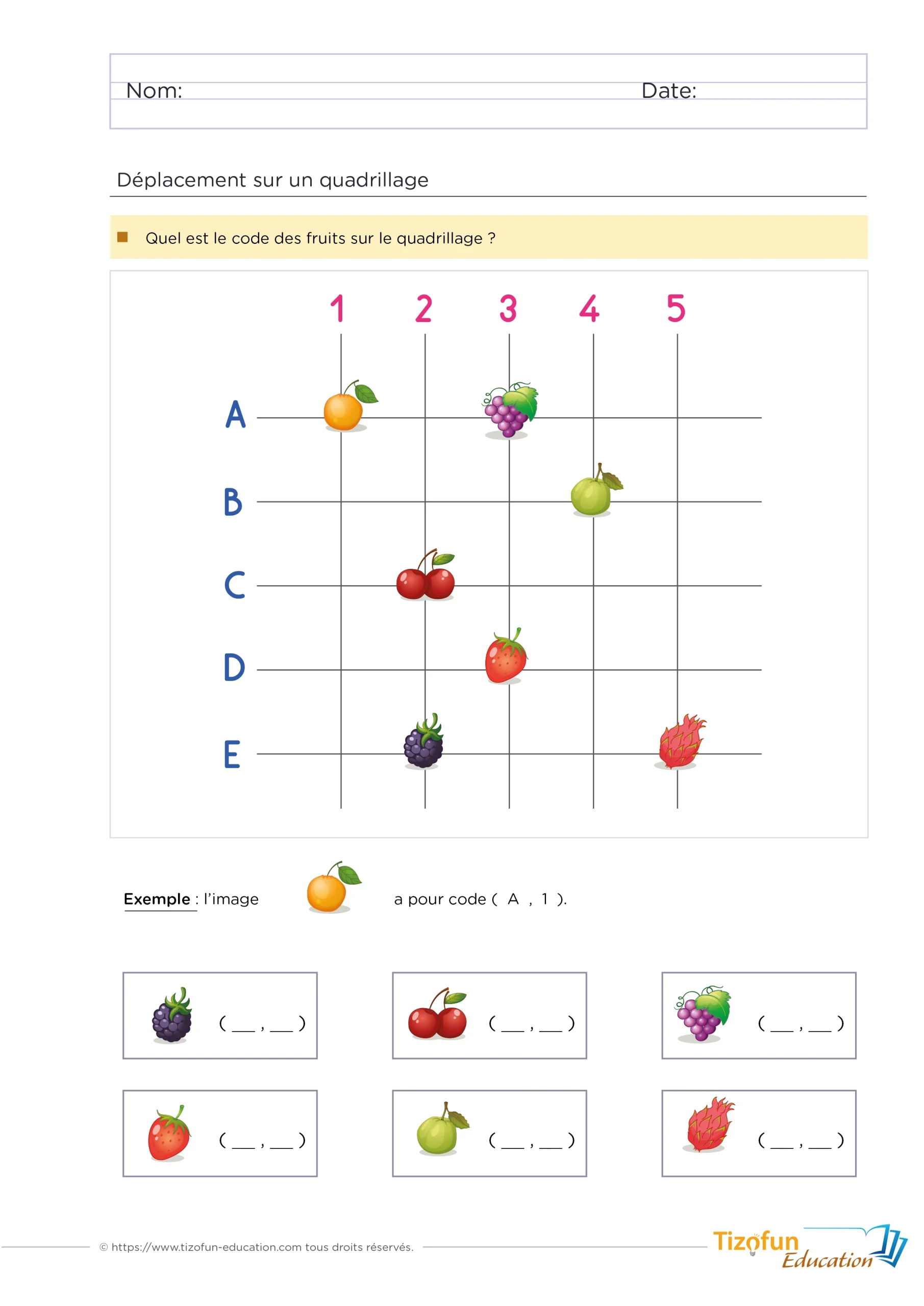 Fiche d'activités pour apprendre le repérage sur quadrillage - relever les positions des objets dans la grille