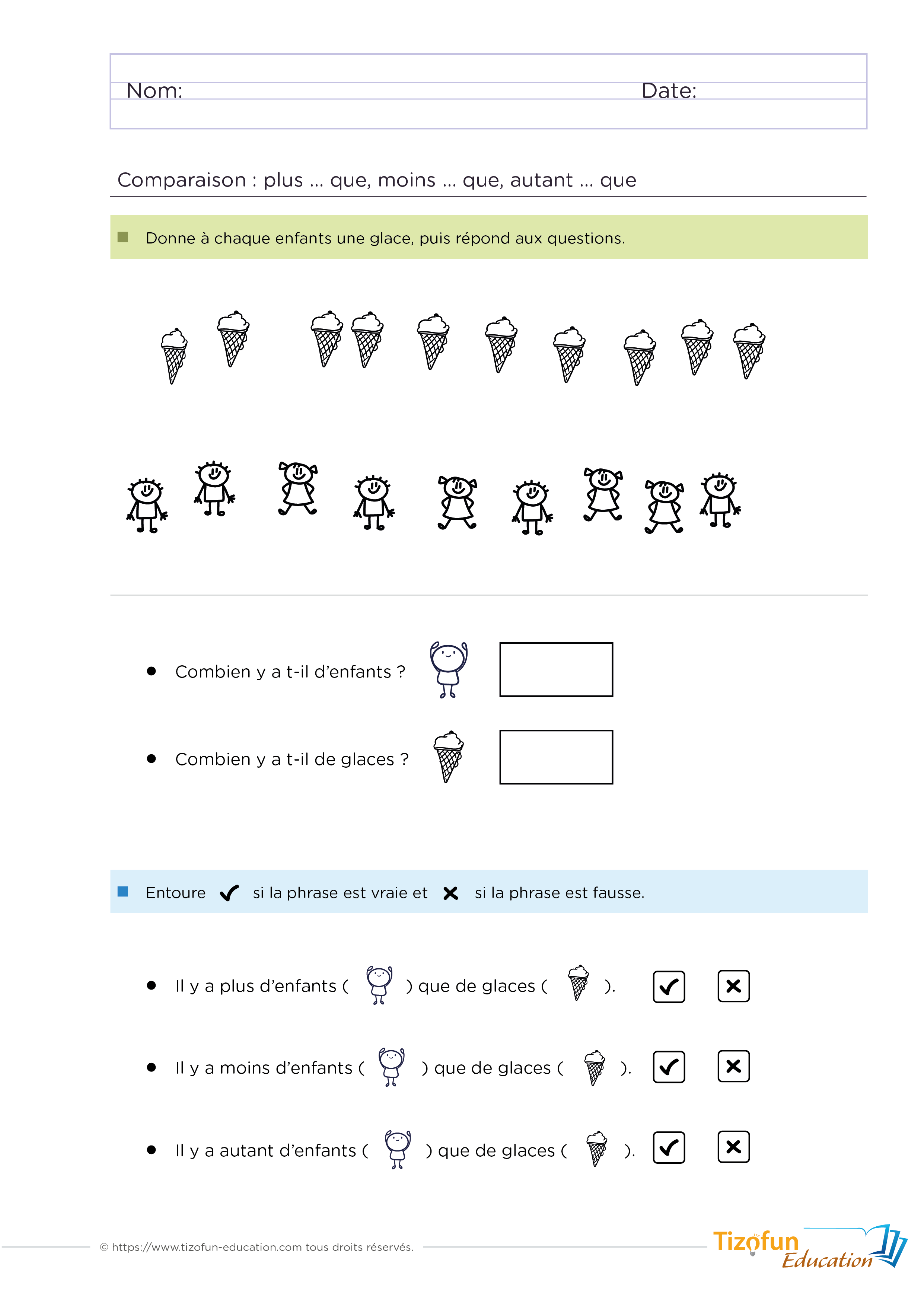 Activités de comparaison des quantités maternelle et CP