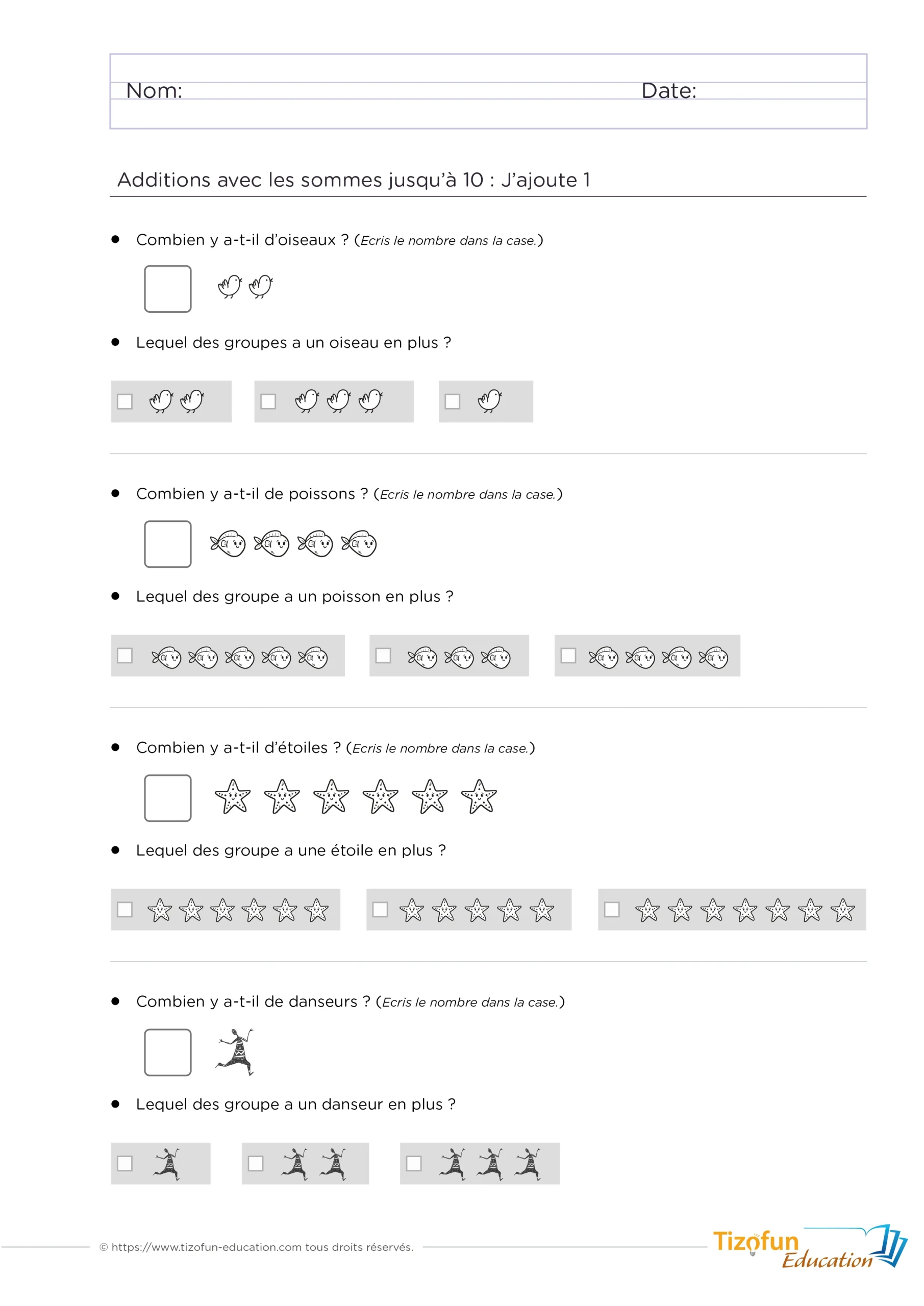 exercice d'addition simple - se déplacer d'une unité sur la bande numérique - ajouter 1