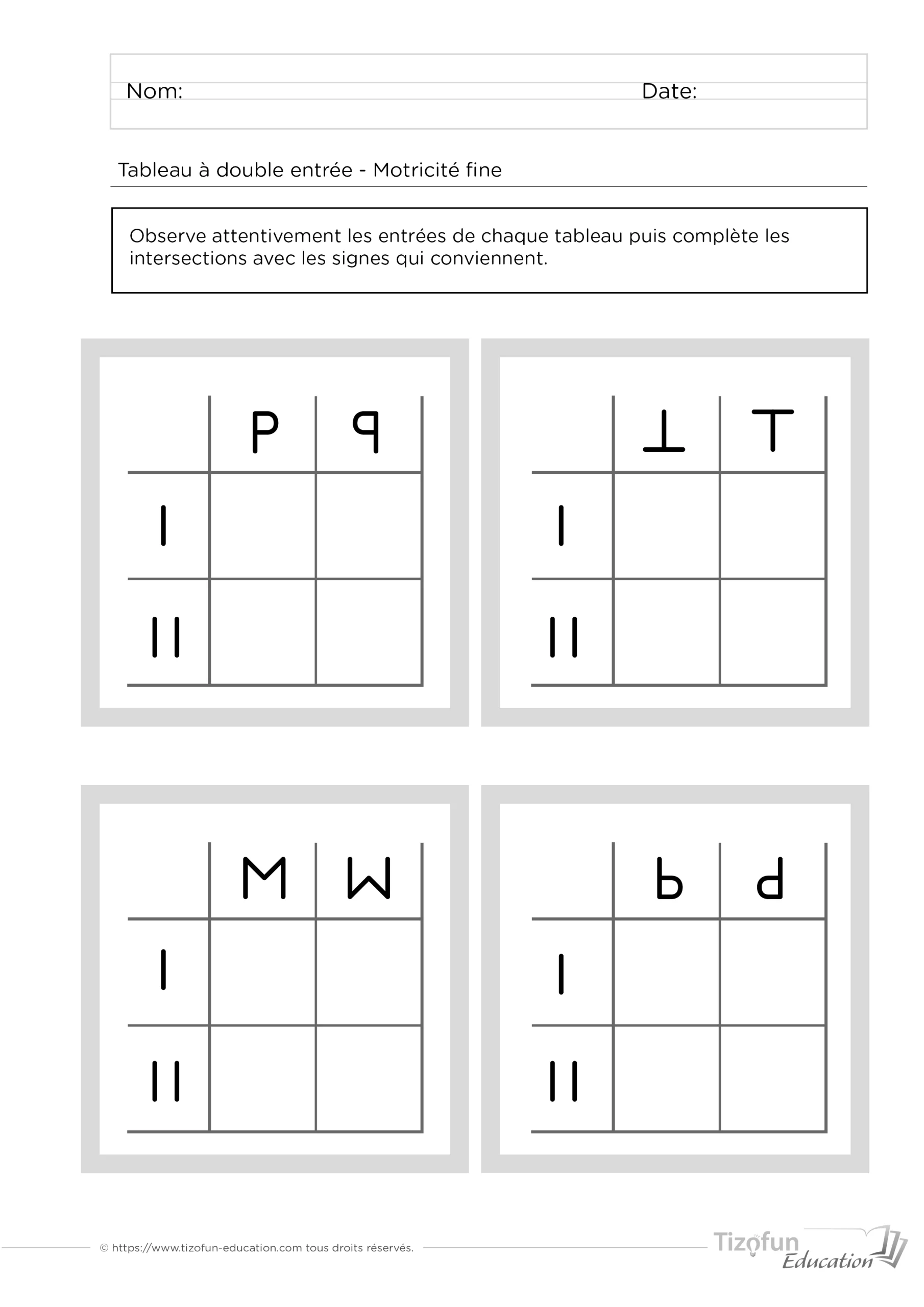 Solutionner un tableau à double entrée en maternelle et CP - Fiche d'activités