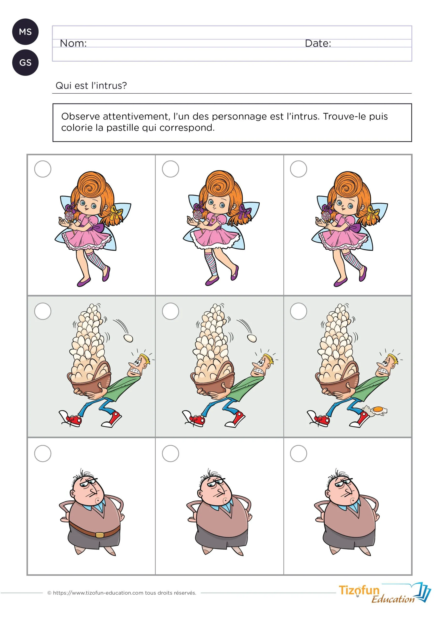 exercices pour apprendre à différencier - discrimination visuelle maternelle